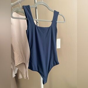 A&F Soft Matte Seamless Squareneck Tank Top Bodysuit Blue